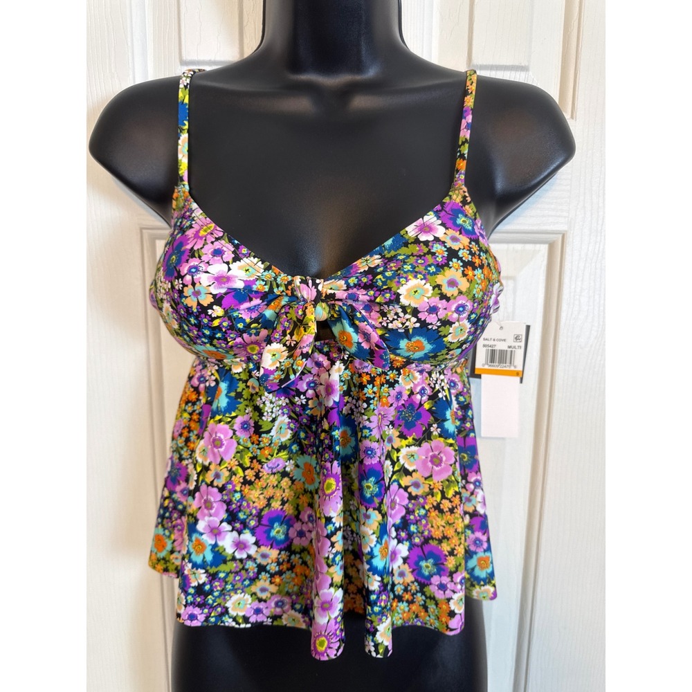 Salt & Cove Floral Tankini‎ Top Tie Front Swim Top Multi Color Size S